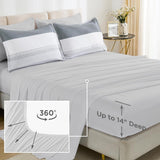 King Comforter Set 7 Pieces - Light Grey Striped Lightweight Bed in a Bag