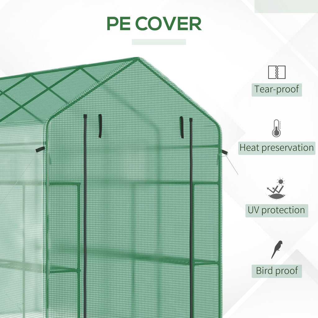 7' x 5' x 6' Walk-in Greenhouse for Outdoors, Mesh Door, Green