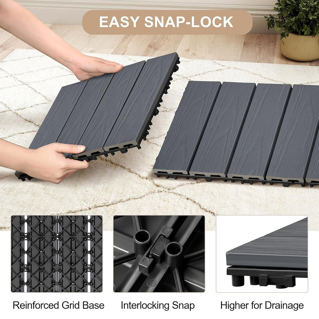 9 Pack Deck Tiles, 12''X 12'' Interlocking Deck Tiles All Weather Patio Flooring Outdoor Waterproof for Balcony Porch
