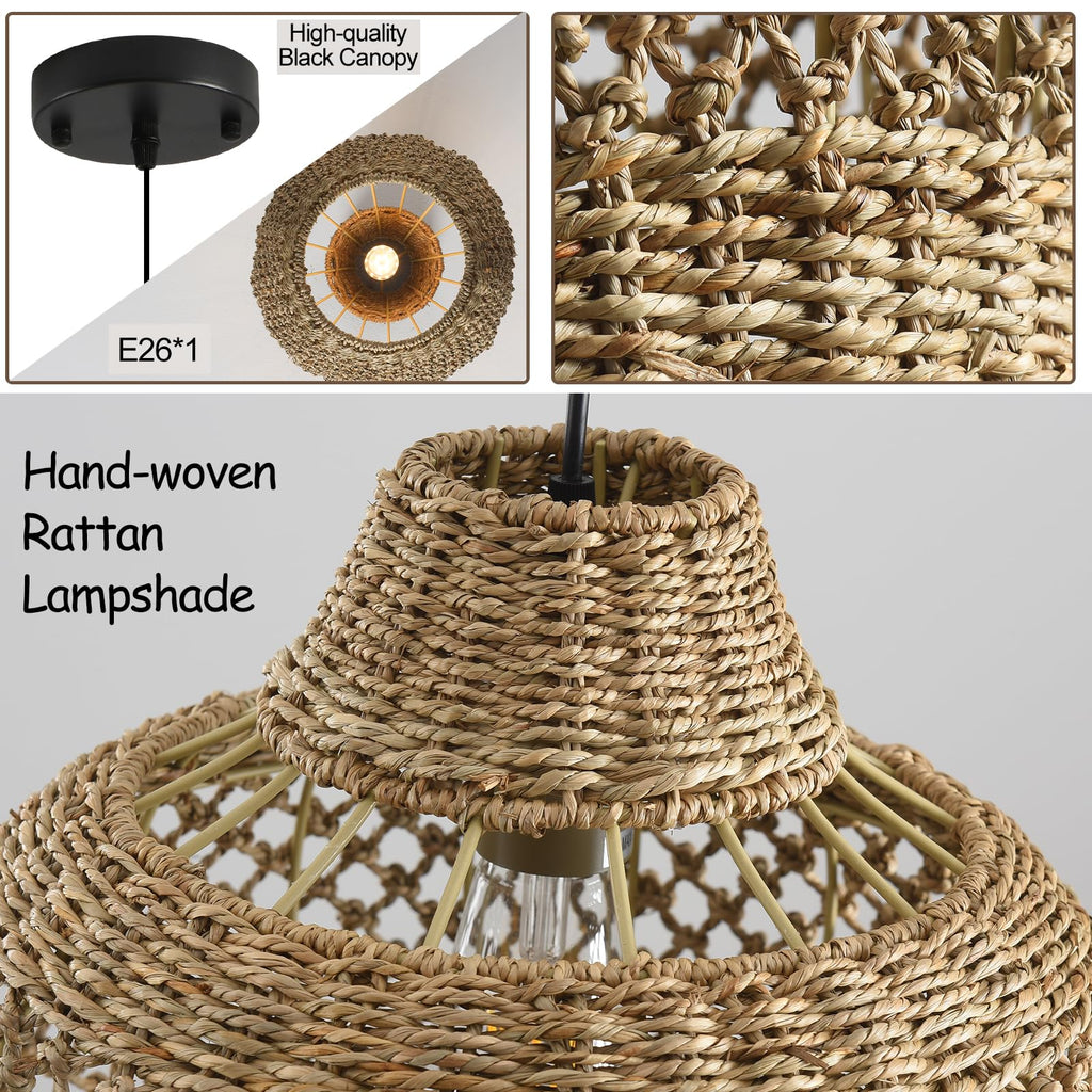 Rattan Pendant Light 11.8" Seagrass Hanging Light 2-Pack