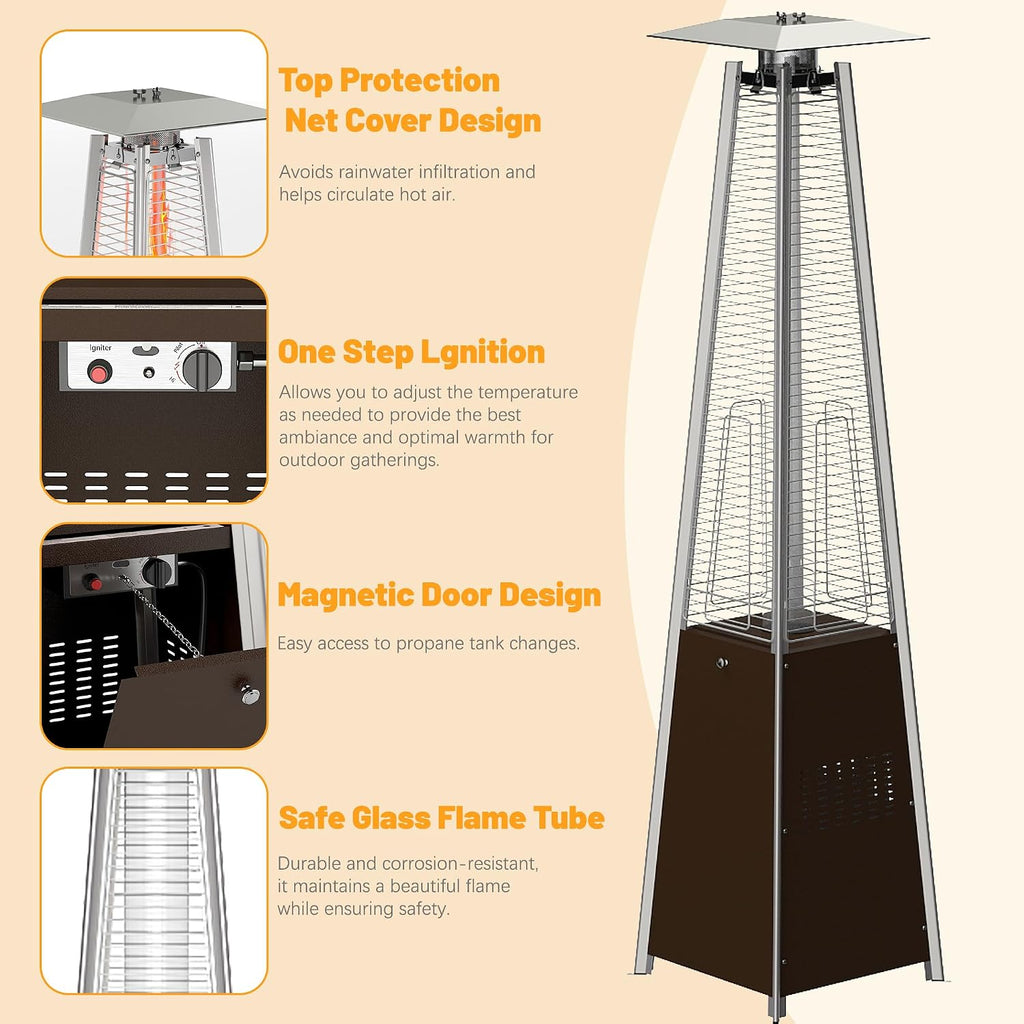 Patio Heater 48,000 BTU Outdoor Propane Heater with Wheels | Pyramid Patio Heater Outdoor Heaters w/Waterproof Cover
