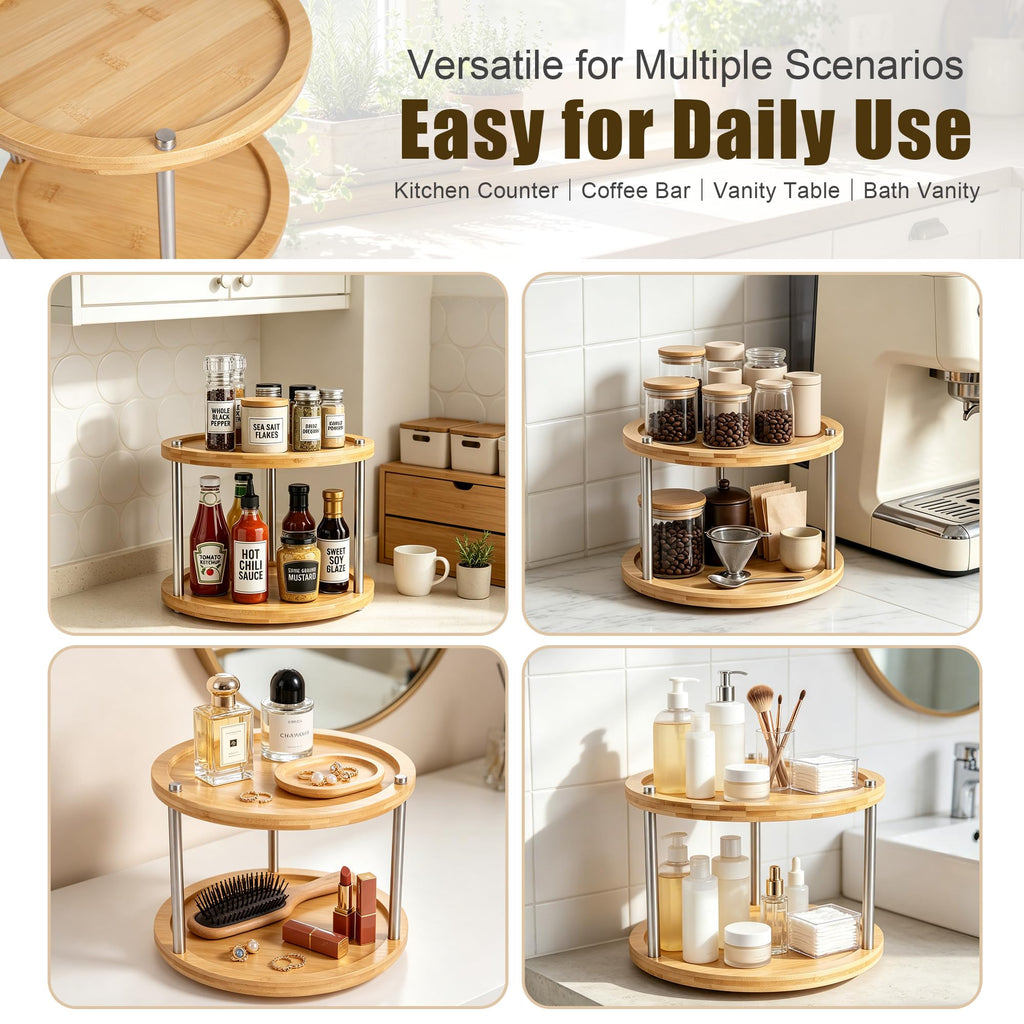 10 inch 2 Tier Lazy Susan, Rotating Spice Rack Organizer for Cabinet