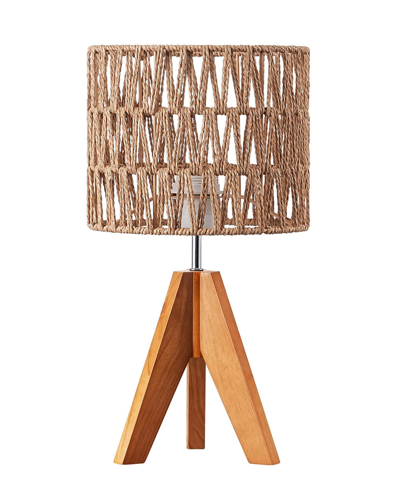 Rattan Small Table Lamp, Boho Nightstand Lamp, 14.2", E26 Base