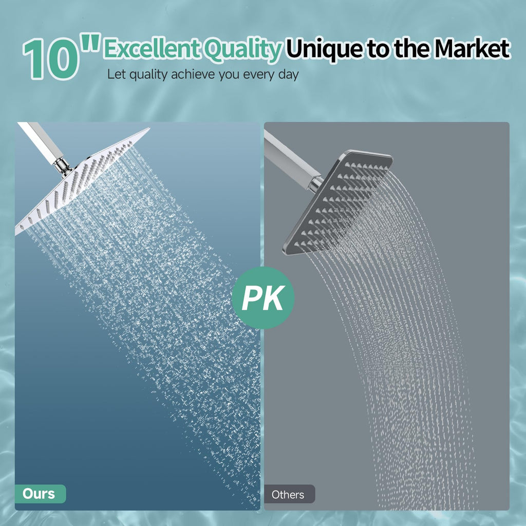 Luxury 10 Inch Large Square Stainless Steel Shower Head High Pressure Rainfall Showerhead Ultra Thin Water Saving