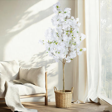 6FT Artificial Cherry Blossom Tree, Realistic Fake Cherry Blossom Tree in Pot, Decorative Faux Sakura Tree for Indoor