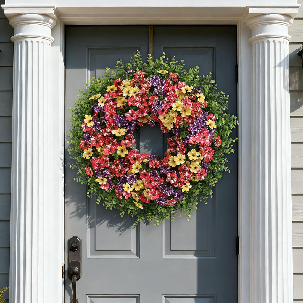 26" Artificial Eucalyptus Silk Flower Wreath for Front Door(Mixed Color)