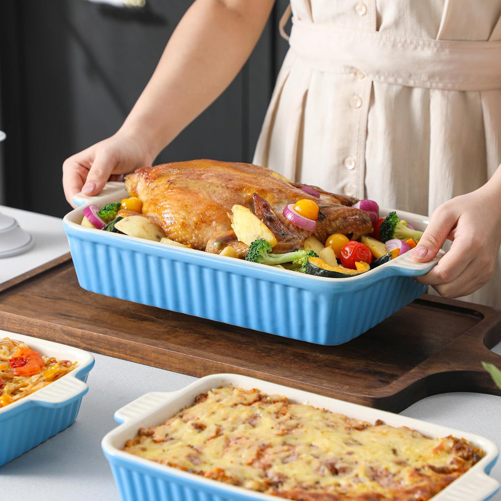 Casserole Dishes for Oven, Ceramic Bakeware Set of 4, Blue | Deep Lasagna Pans for Versatile Use, Durable Bakeware