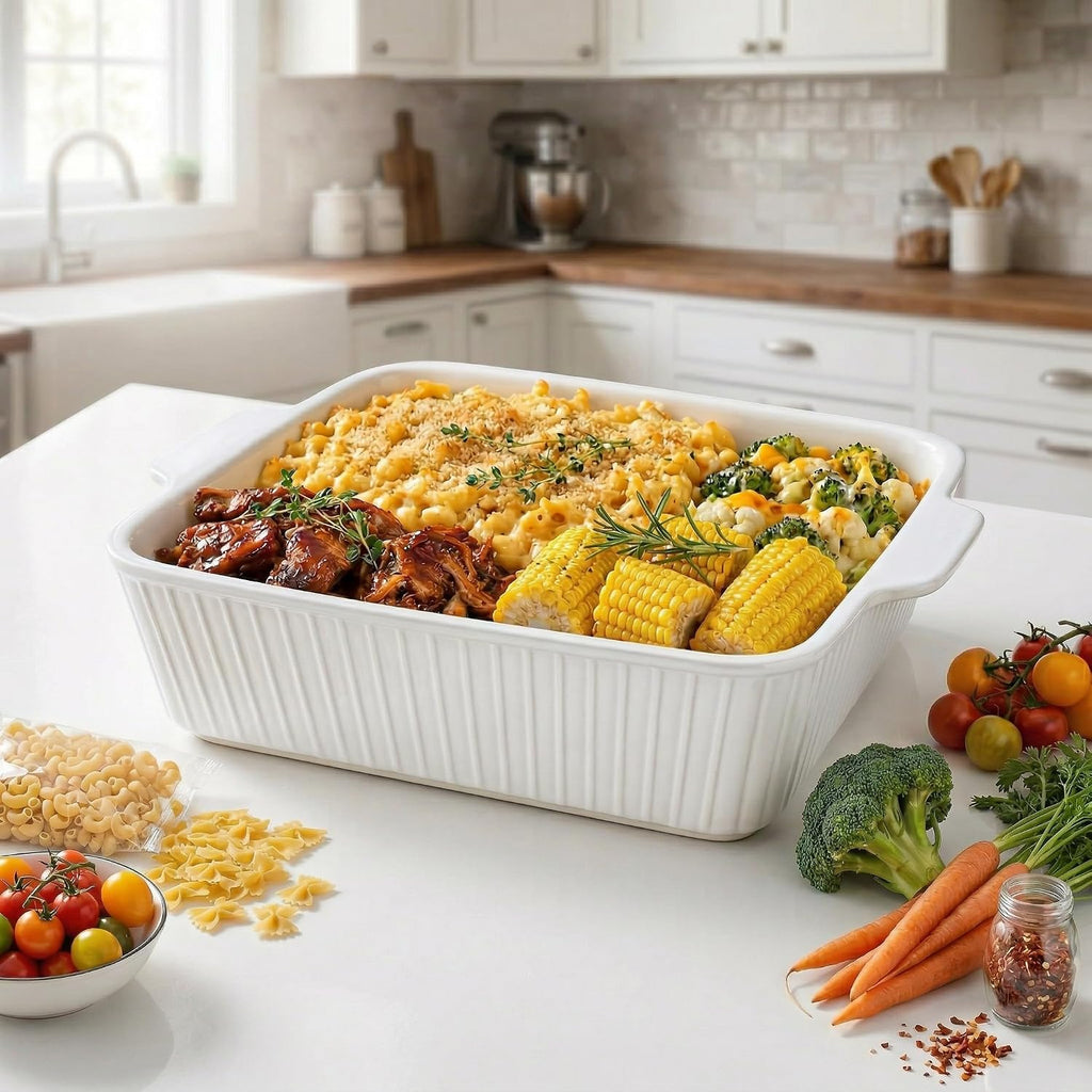 10" Square Ceramic Casserole Dish Set of 2-2.6 Qt Deep Dishes with Handles for Oven, Lasagna Pan for Casseroles Cake
