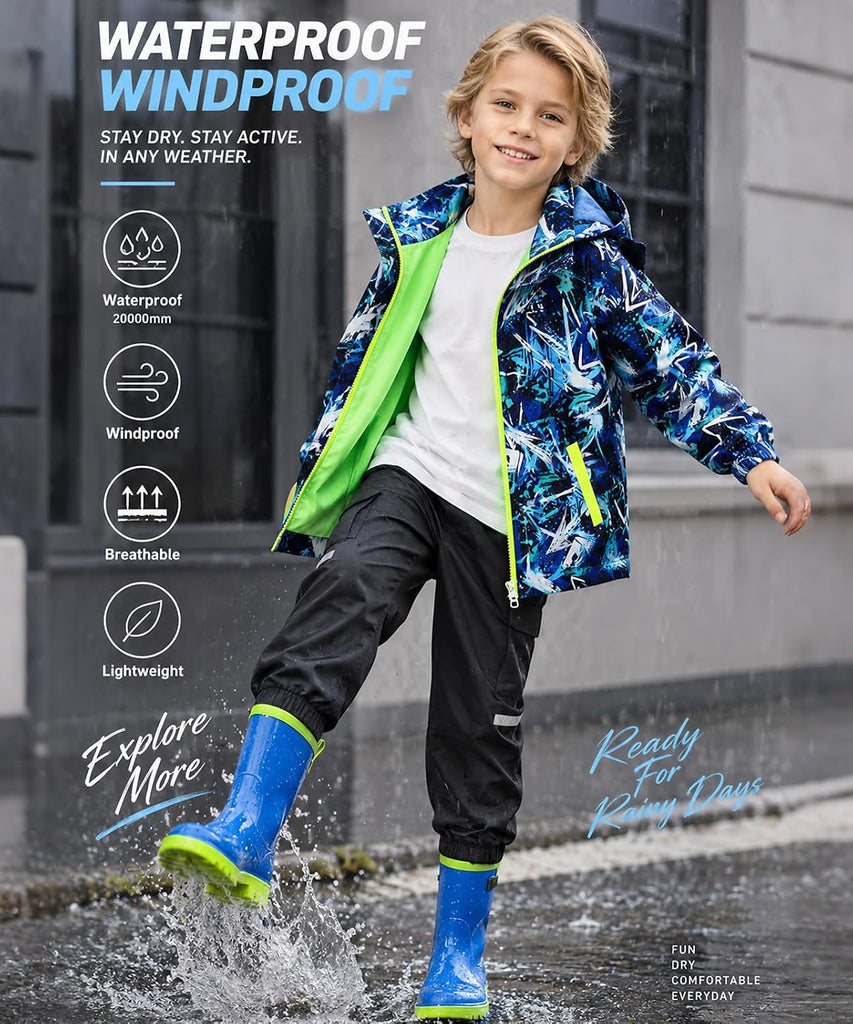 Kids Rain Jacket Waterproof Windbreaker Zipper Coat for Boys Girls