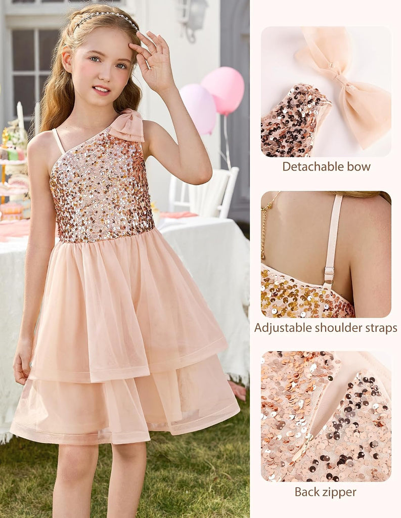 Girls Party Sequin Formal Dress Birthday Dance Graduation Sparkly Pageant Dresses Wedding Flower Girl Dress