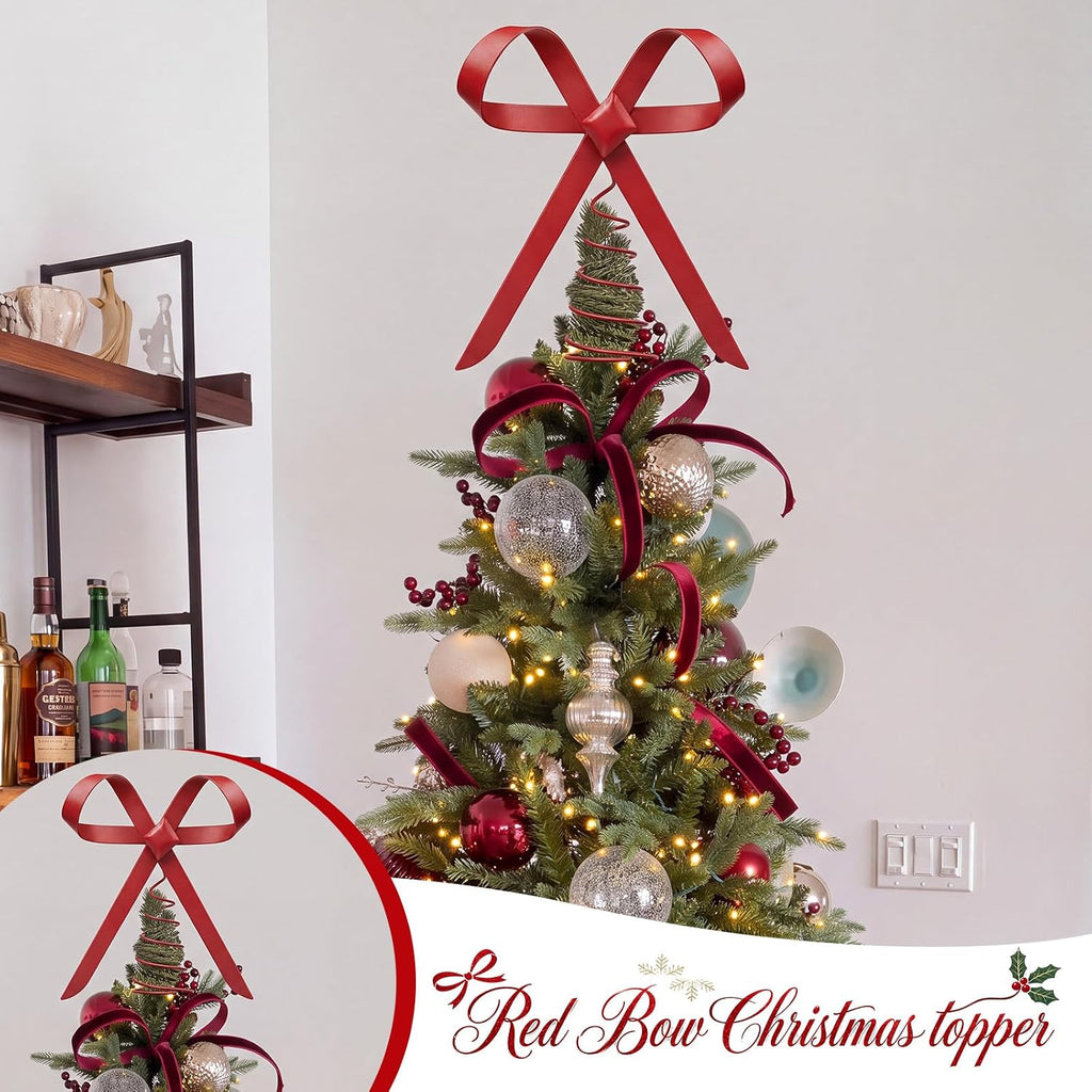 9.84 Inch Red Bow Christmas Tree Topper