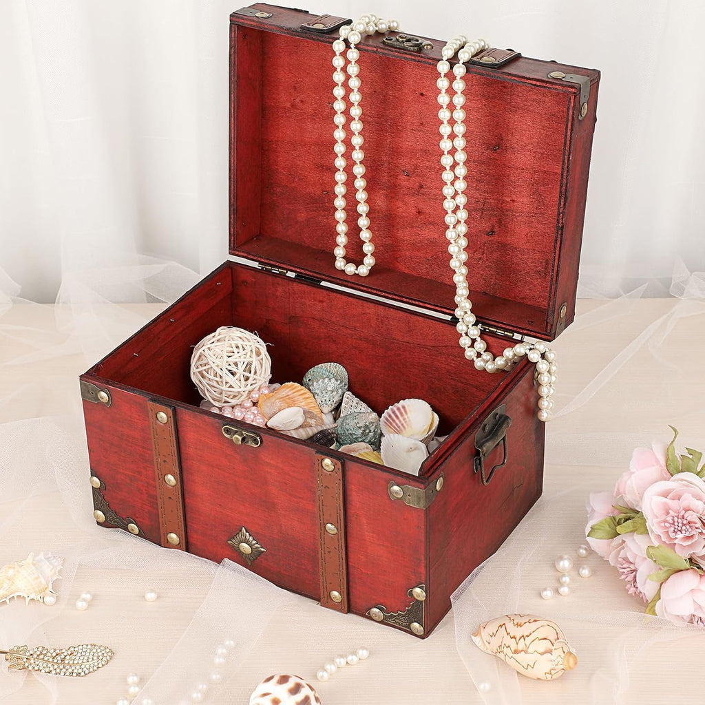 Vintage Treasure Chest, Pirate Keepsakes Box for Gifts, Wooden Storage Box Decorative for Jewelry Pearl Trinkets