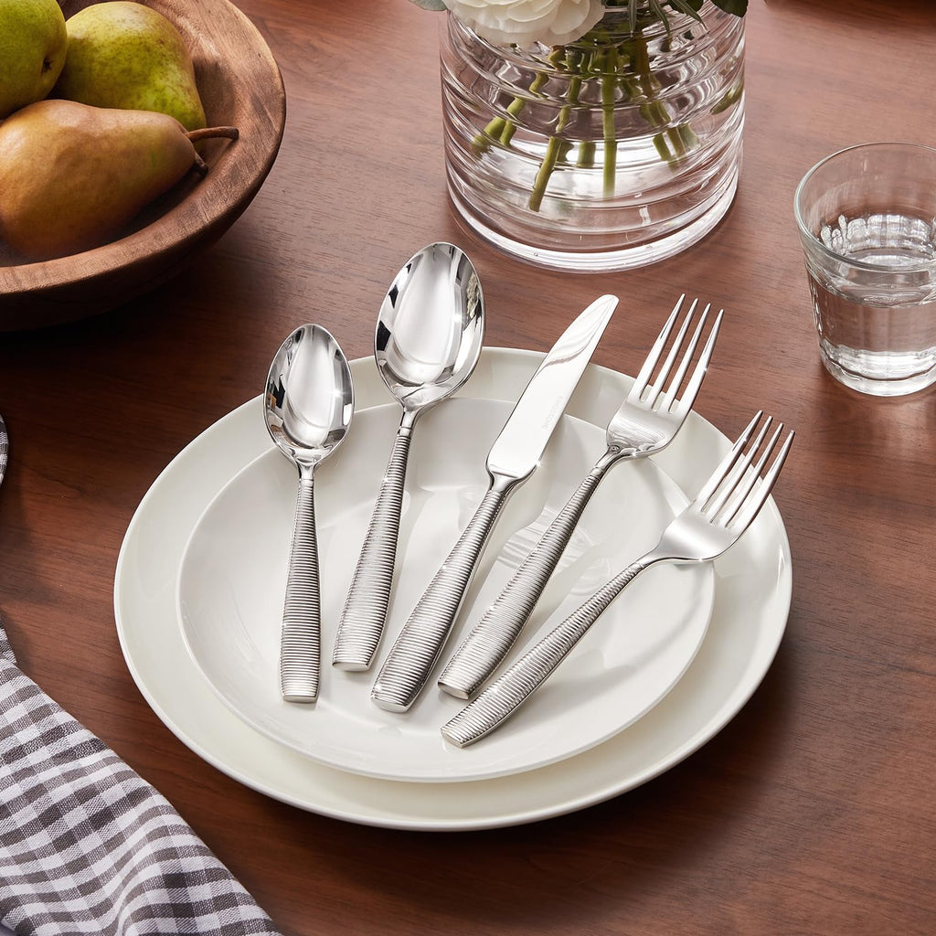 60-Piece Ribbed Silverware Set, 18/10 Stainless Steel Flatware