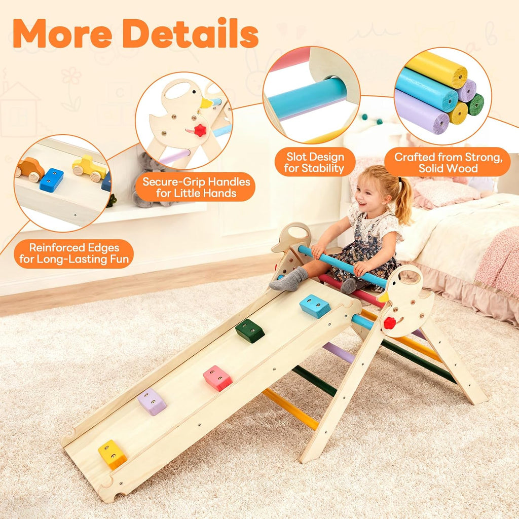 Triangle Set, Toddler Climbing Toys and Play Structure Indoor, in-1 Wooden Montessori Climbing Set with Arch, Ramp