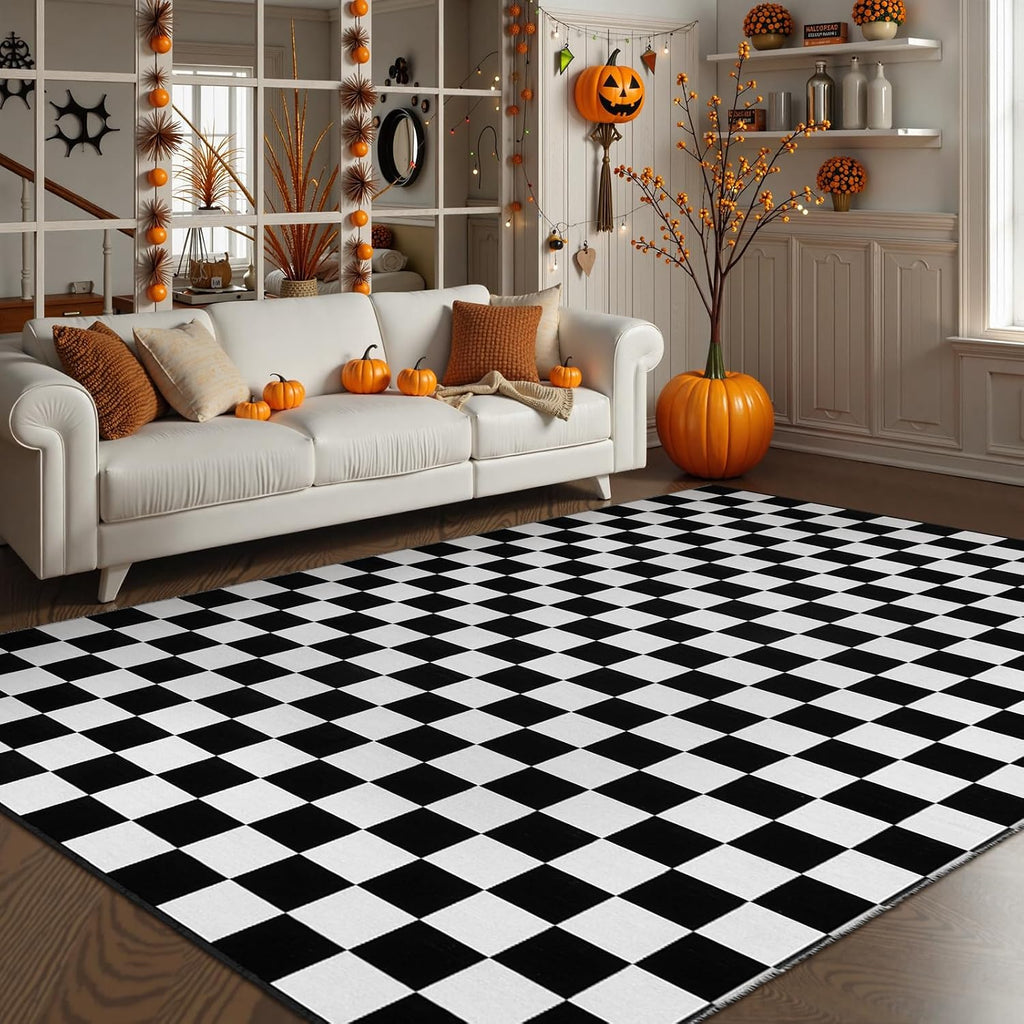 Checkered Rug, Black and White Checkerboard Outdoor Rug