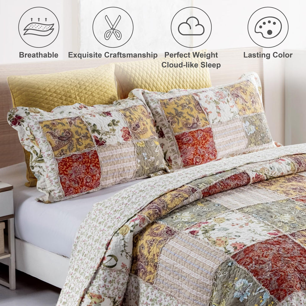 Oversized Bedspreads Patchwork Quilt Set (110x118 Inch)