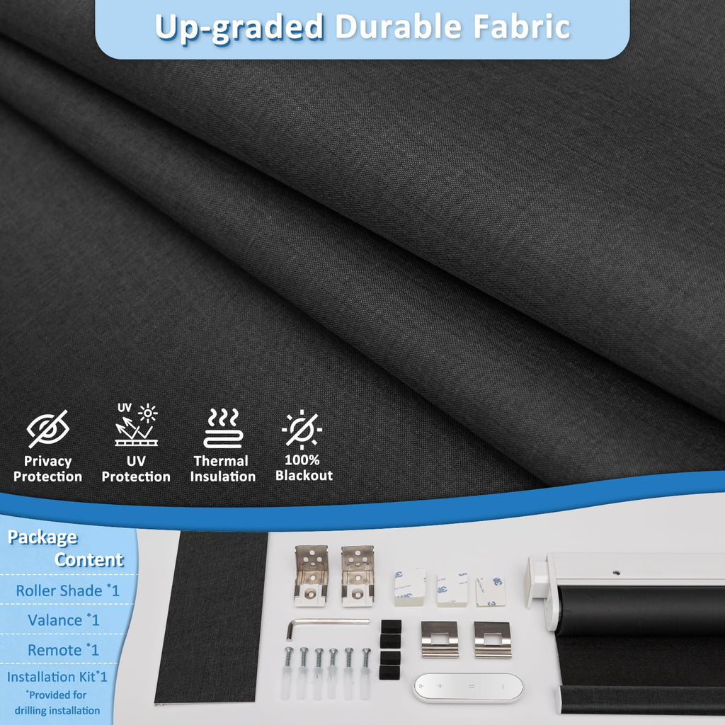 No-Drill Motorized Window Blinds with Remote, Black, "