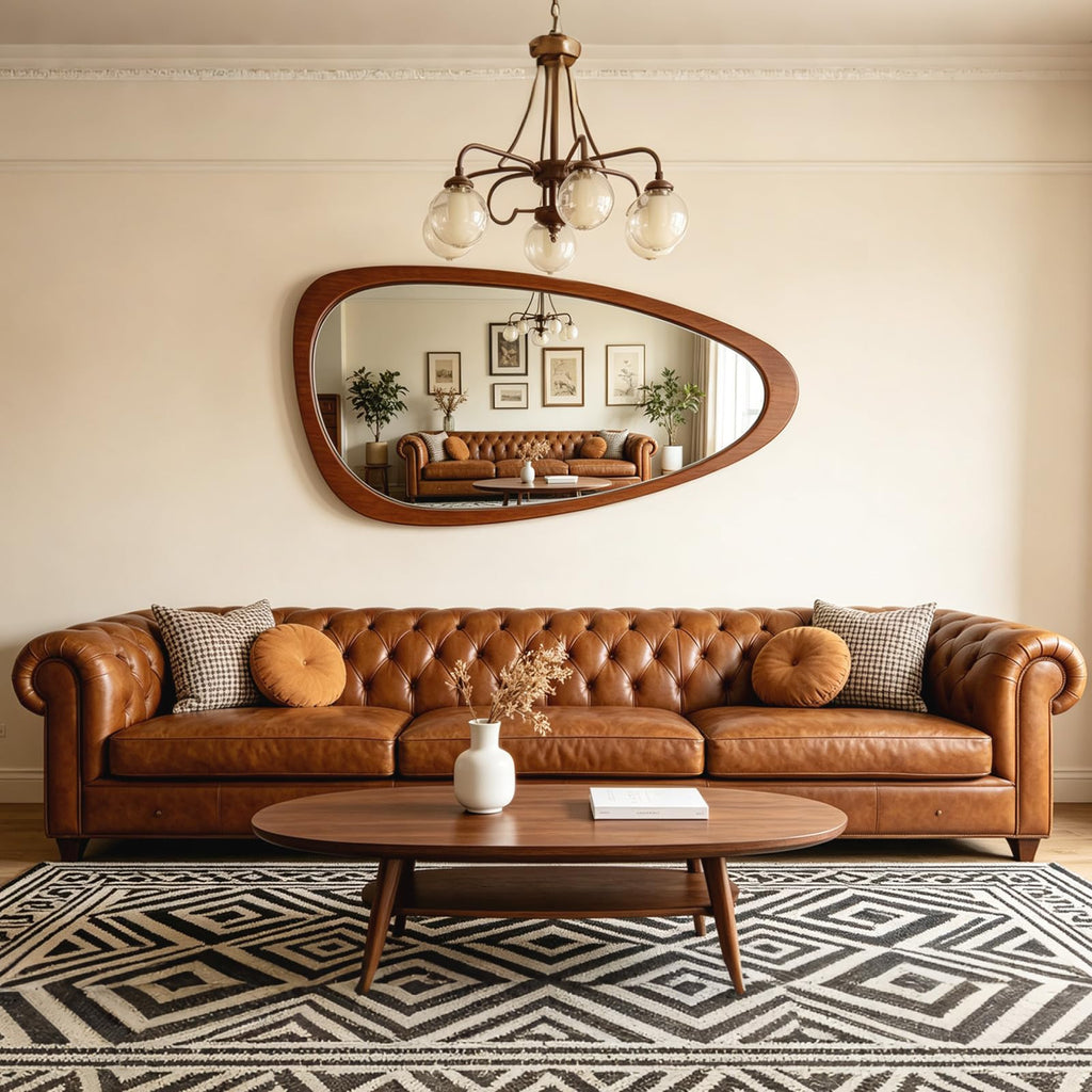 Asymmetrical Full Length Mirror, 48" H x 24" W Irregular Boho Decorative Wall Mirror, Mid Century Modern Wall Art