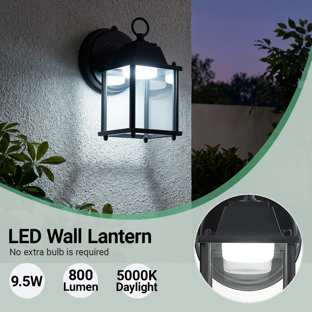 Outdoor Wall Light Dusk to Dawn, Aluminum, LED 5000K, Black 1 Pack