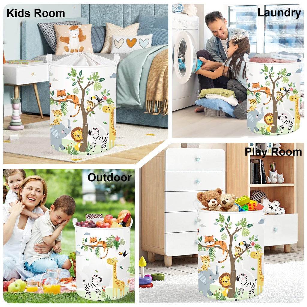 Forest Animals Laundry Hamper Woodland Tree Large Storage Basket Parents Organizer Kids Clothes Toy Bins, Giraffe