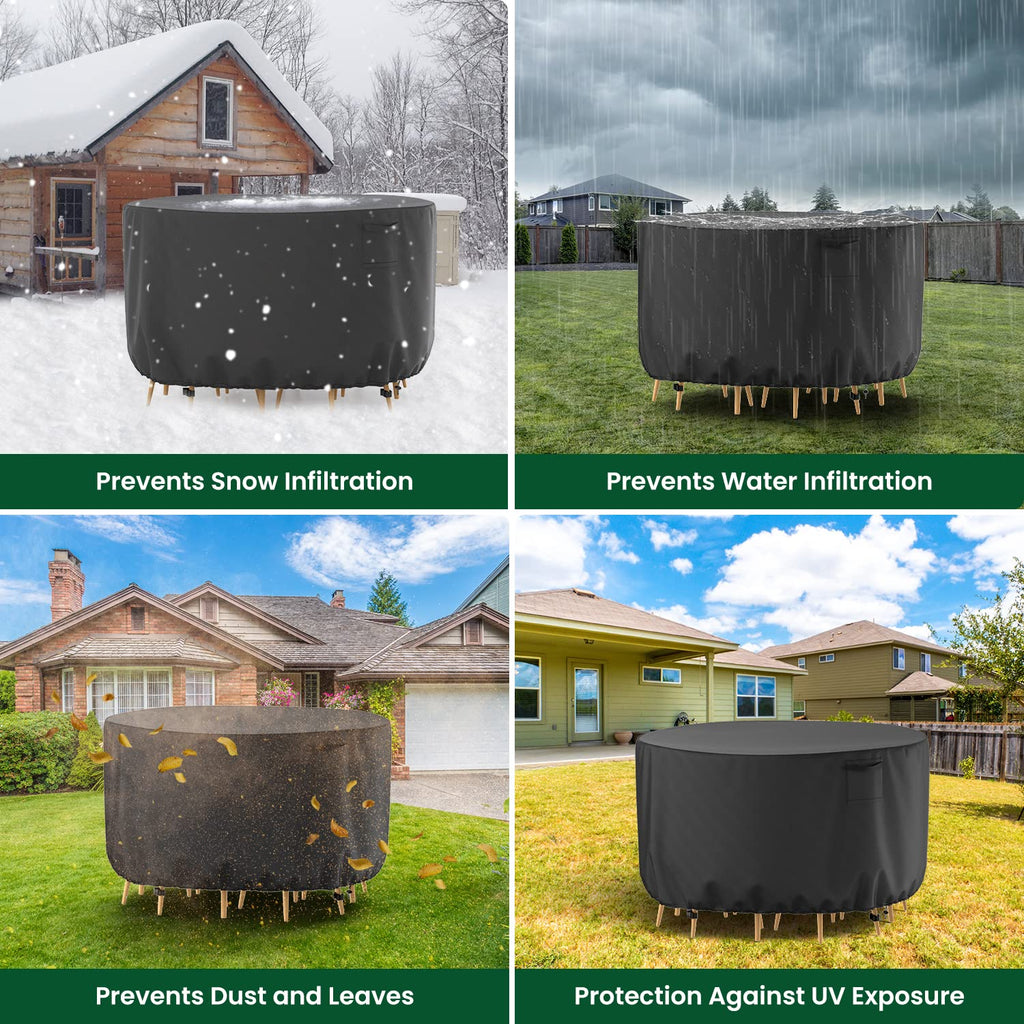 Round Patio Furniture Cover, Waterproof Heavy Duty 600D Outdoor Table Covers Anti-Fading Cover for Outdoor Furniture