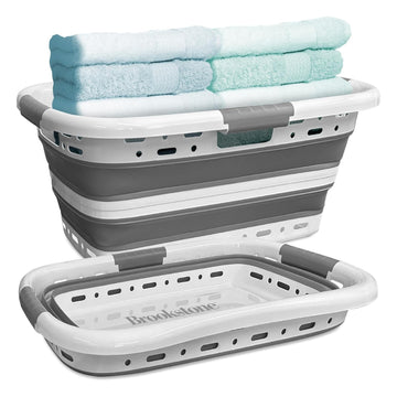 11 Gal Collapsible Laundry Basket With 3 Handles, Hip Hugger Design, Non-Slip Comfort Grip, Lightweight BPA-Free