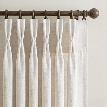 Semi Sheer Cream Beige Curtains 86 Inches Long 2 Panels Set for Kids Room, Memory Trained Pinch Pleated Natural Linen