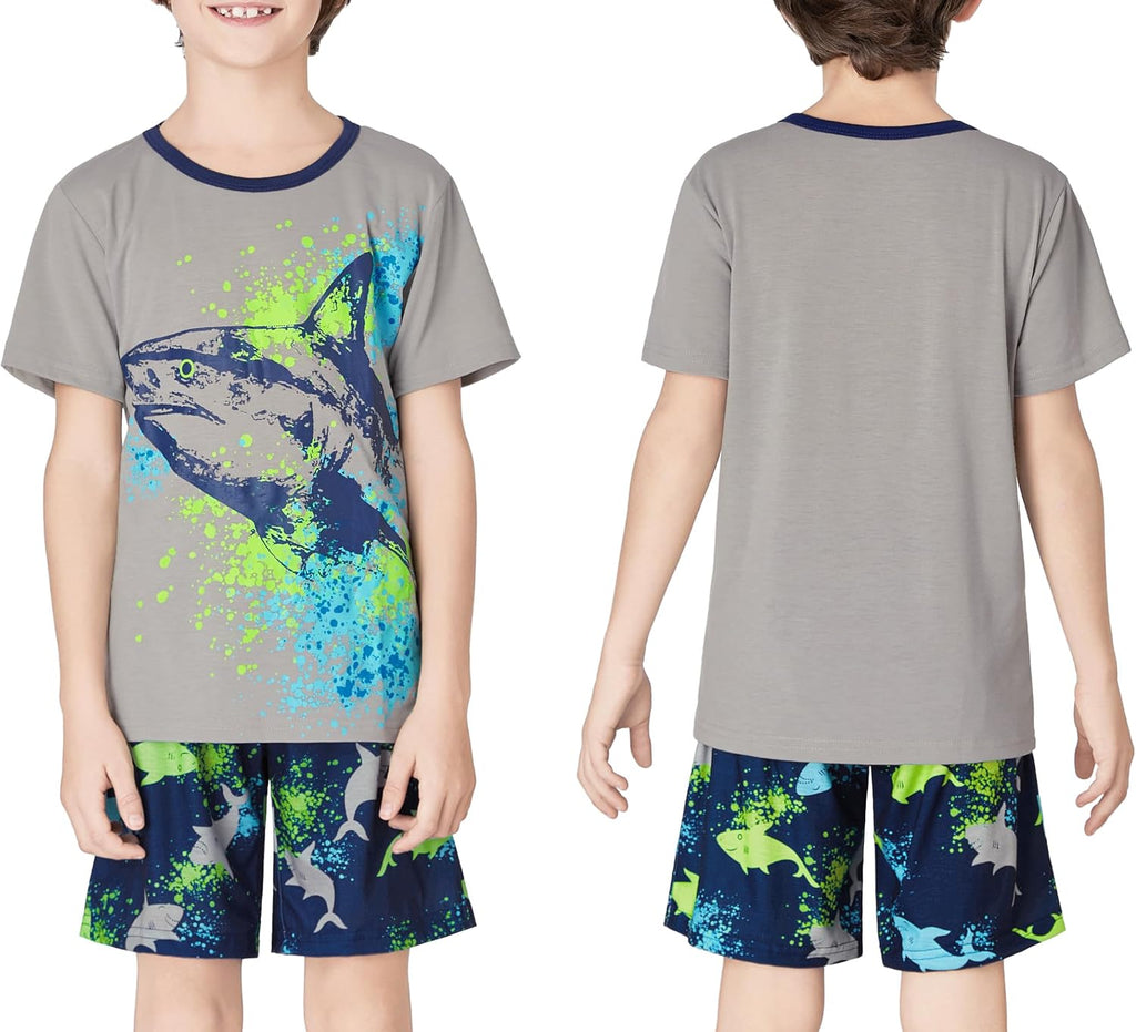 Boys Soft Trendy Print Piece Short Sleeve Pajama Set