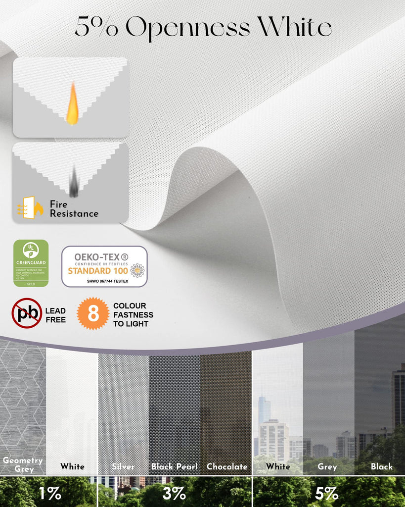 Motorized Light Filtering Hardwired Solar Roller Shades, 5% Openness White