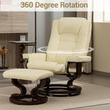 Modern Reclining Lounge Chair and Ottoman — Beige PU Leather