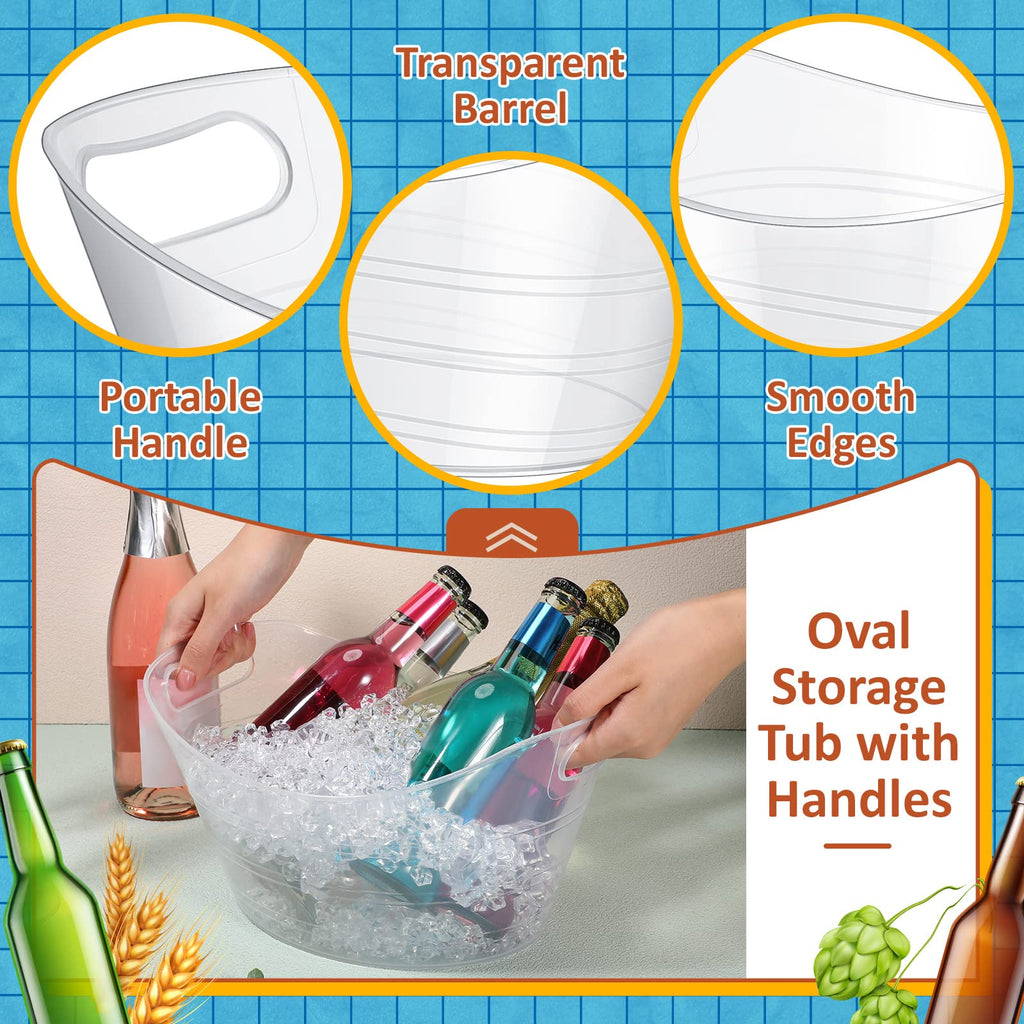 48 Pcs Oval Storage Tub with Handles, 4.5L Plastic Clear Ice Bucket Wine Beer Champagne Bottle Drink Cooler Tub for
