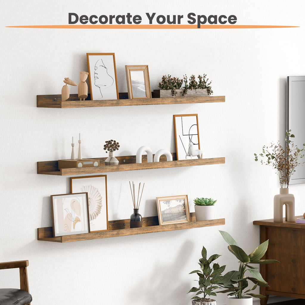 Floating Shelves for Wall Decor and Storage, Brown, 6Pcs 35.5''
