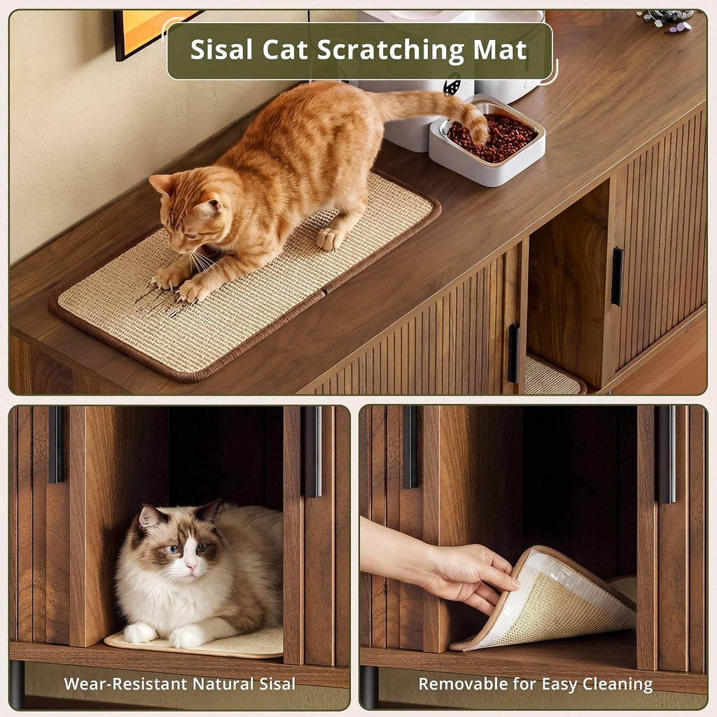 60" Double Cat Litter Box Enclosure with Power Outlet