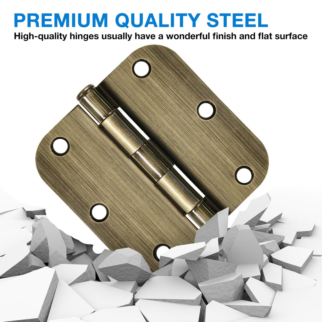 Rounded Door Hinges 3.5" X 3 1/2 Inch Antique Brass 5/8" 30 Pack