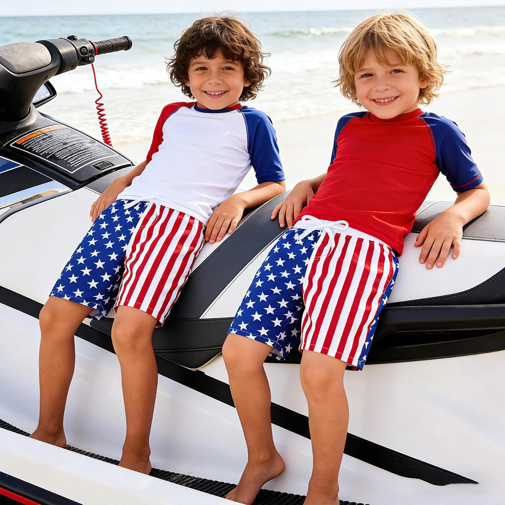 Boys Funny Print Swim Trunks with Anti-Chafe Mesh Lining