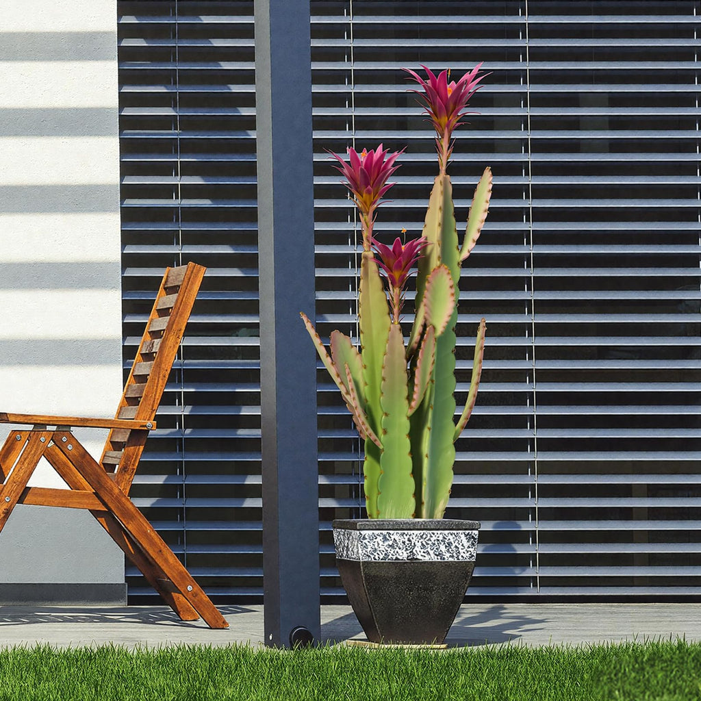 3ft Tall Artificial Cactus with Magenta Flower in Pot, Fake Cacti Plant of Satin Finish Leaves with Real Look