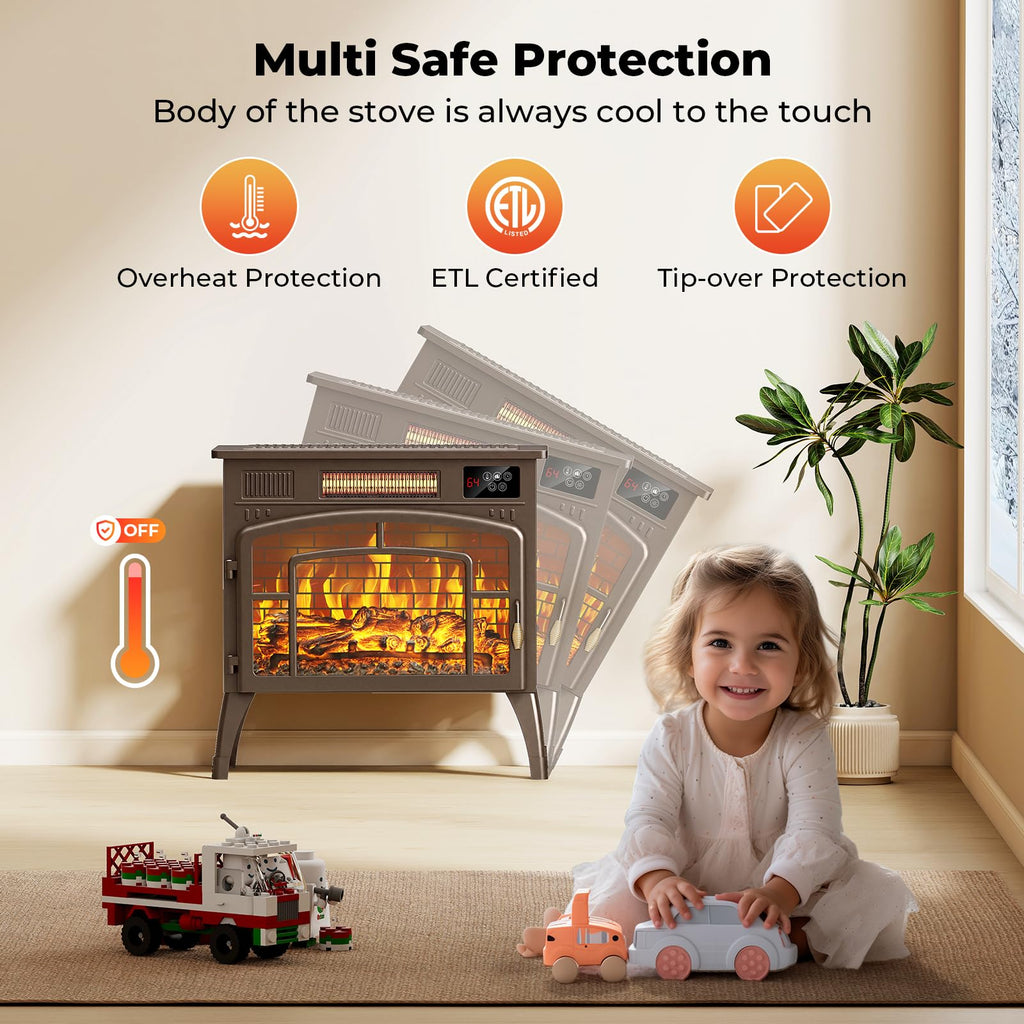 23" Electric Fireplace Stove with 3D Flame Effect & 5 Color
