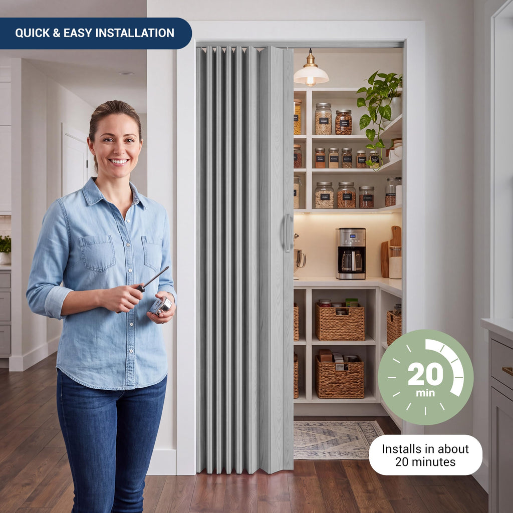 Studio Series 36" x 80" PVC Foldable Accordion Door, Grey
