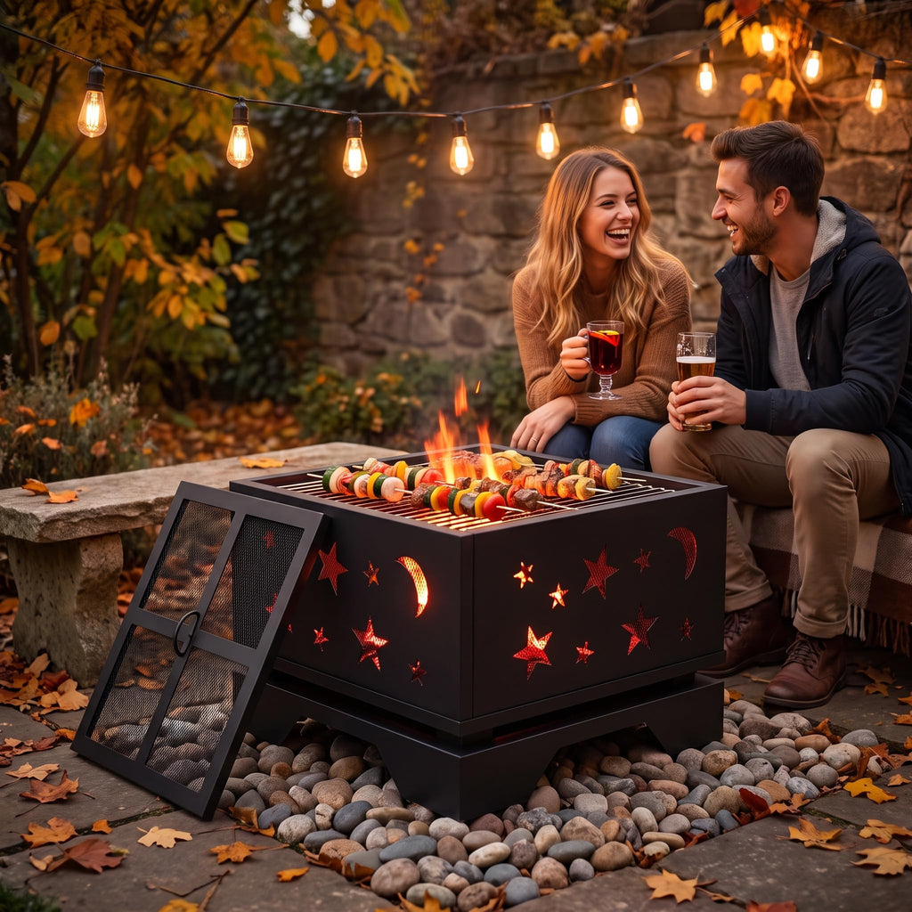 Heavy Duty Square Cutout 2-in-1 Outdoor Fire Pit & Grill
