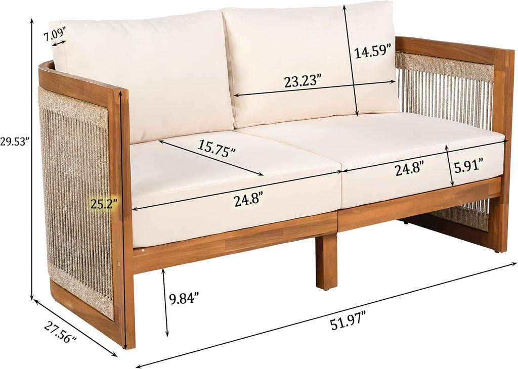 4-Piece Patio Conversation Set,All Weather Sectional Sofa Set w/ 2 Chairs, Loveseat & Table Premium, Acacia Wood