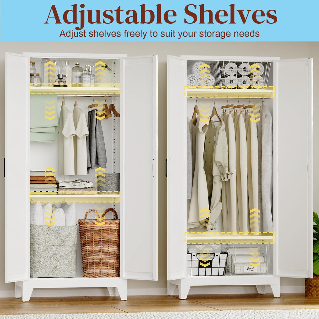 75"Tall Metal Armoire Wardrobe Closet with Hanging Rod & 2 Shelves