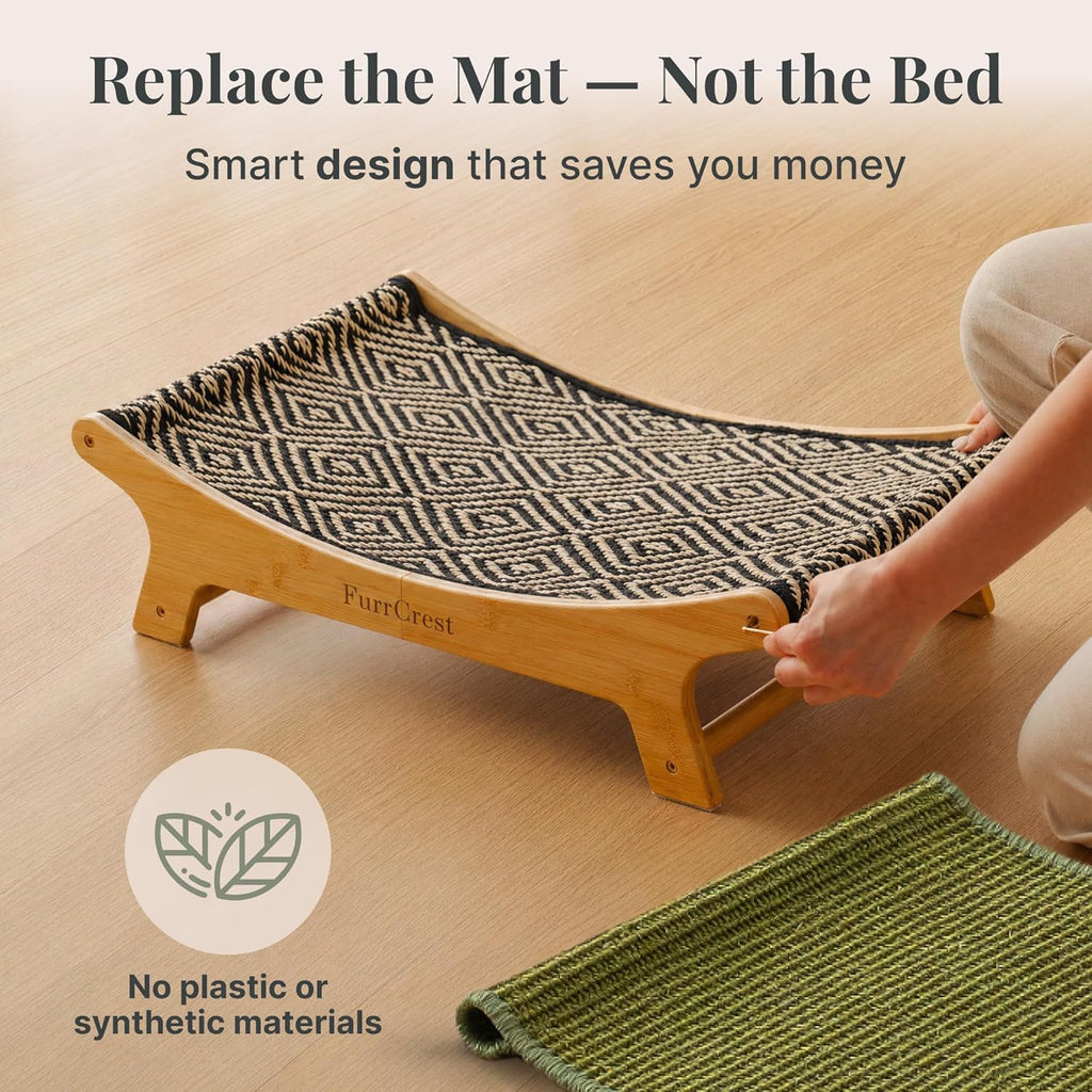 XL Sisal Cat Scratcher Bed with Elevated Hammock for Indoor Cats, Replaceable Natural Sisal Pad, Large Cat Lounge
