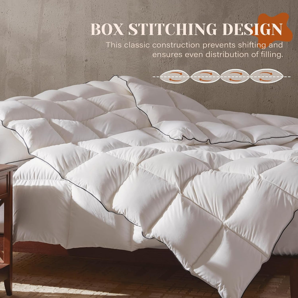 Goose Feather Down Fiber Cotton Comforter Queen, Ultra-Soft Duvet Insert, Hotel Collection White Qui