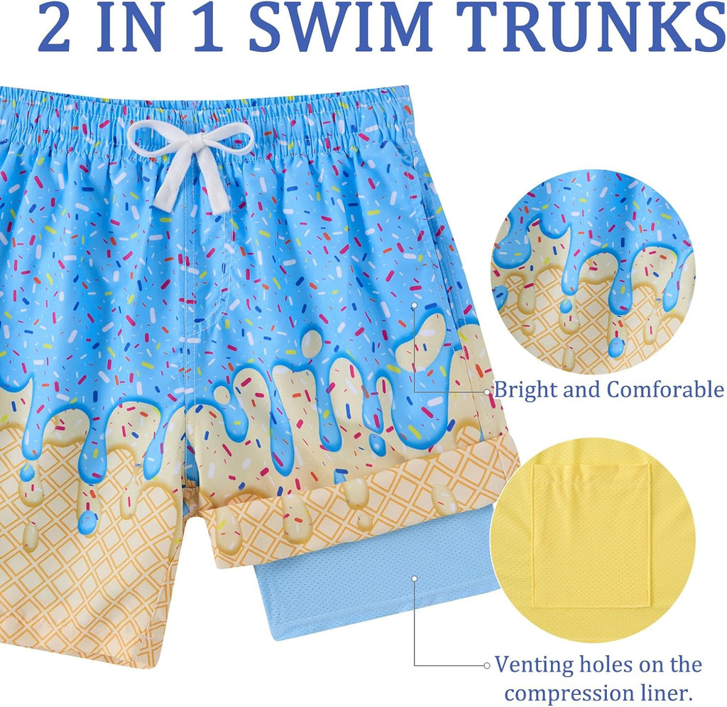 Boys Swim Trunks with Compression Liner Bathing Suit