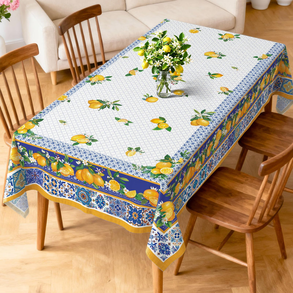 Capri Lemon Tablecloth 60 x 84 Inch Rectangular, Italian Style