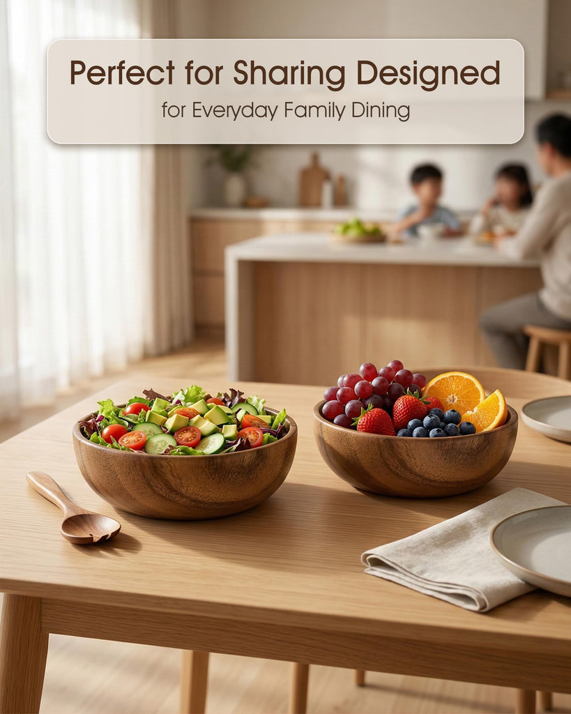 Wooden Salad Bowls Set of 2, Acacia, 8.6 Inch, 56 oz Each