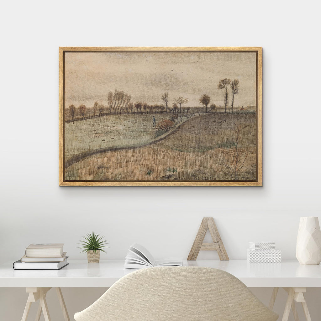 Framed Canvas Print Wall Art Vincent van Gogh Early Landscape with Farmer Field Illustrations Modern Art Bohemian