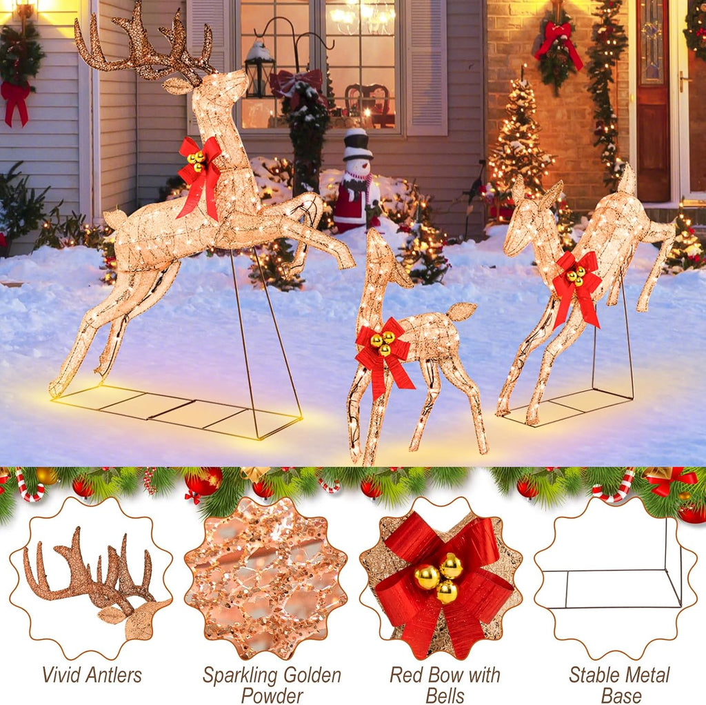 3 Pieces Lighted Christmas Reindeer, Holiday Reindeer Family Set