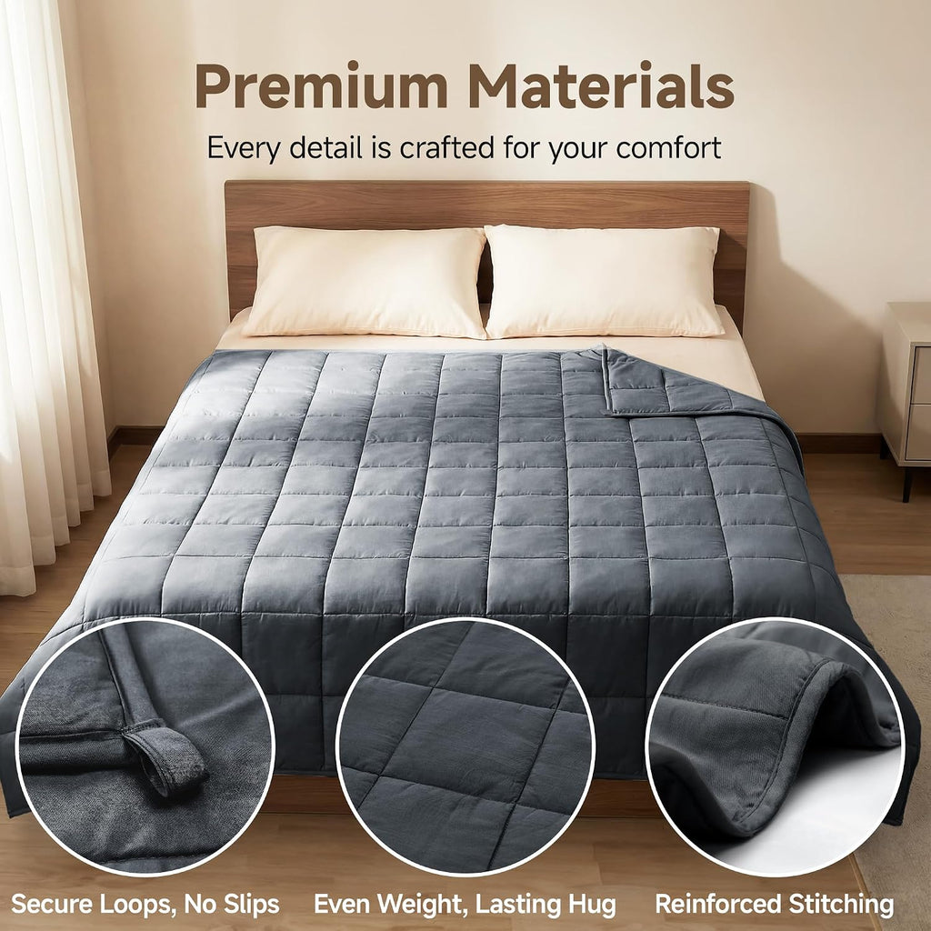 Weighted Blanket 17 lbs with Glass Beads, Dark Grey | Breathable Heavy Blanket, Soft Polyester Fabric, All Season
