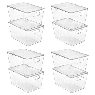 8 Pack Clear Stackable Storage Bins with Lids and Handles, Large